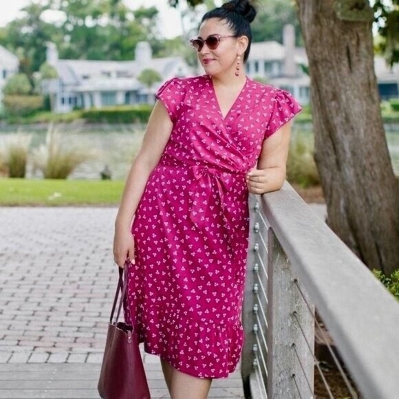 NWT!! DRAPER JAMES Wrap Flounce Dress Deep Berry Floral Flutter Pink Size 18 - Picture 11 of 16